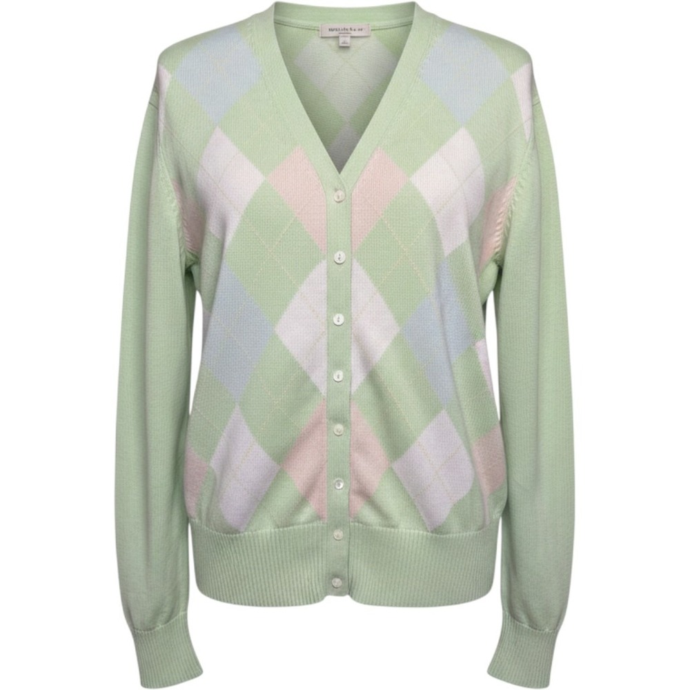 Brooks Brothers Womens Silk Cotton Argyle VNeck Cardigan Sweater Quiet Luxury L